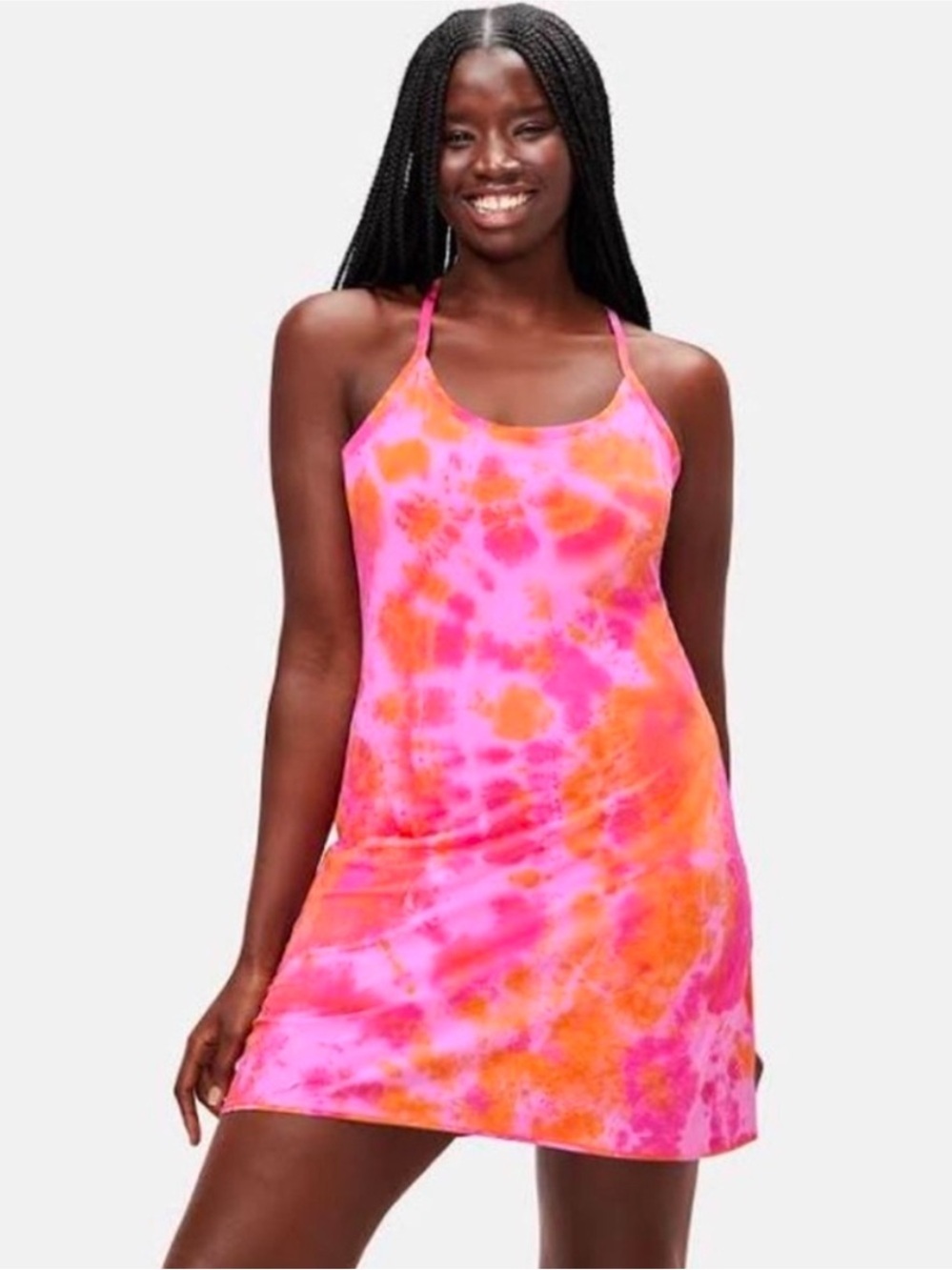 Outdoor Voices Orange and Pink Tie Dye Active Tank Dress Small